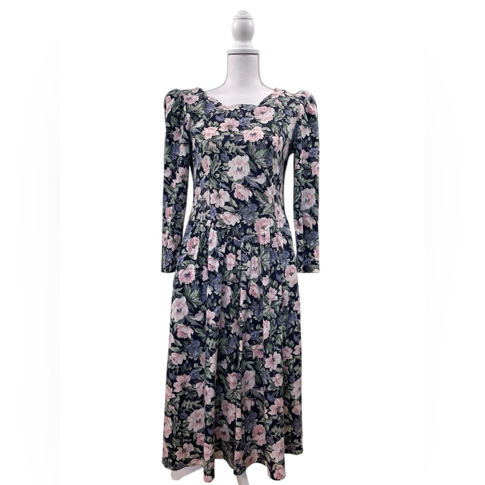 Vintage Stuart Alan Petites Floral Midi Dress Size 12 - Made in USA